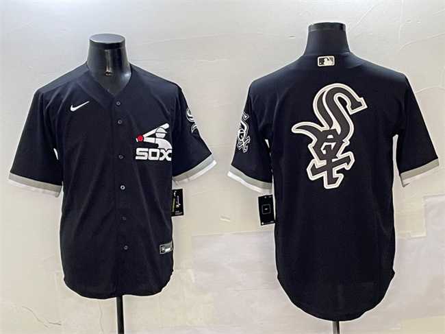 Mens Chicago White Sox Black Team Big Logo Cool Base Stitched Jersey